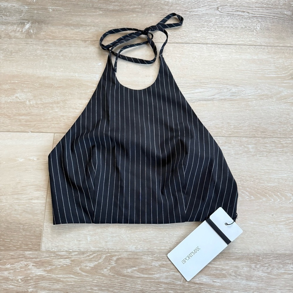 NWT Sportmax Judy halter top black pinstriped size 8 - Picture 2 of 6